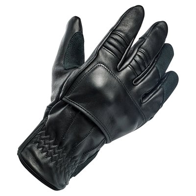 With a full thermal barrier inside, Lycra comfort liner and zero venting, this glove is designed with cooler weather riding in mind. For extremely cold conditions, the only thing better would be heated liners. 
Meets CE 89/686 safety standard for motorcycle operation

* Exterior: 100% leather construction for durability 
* Suede friction zones with strategic padding for impact protection 
* Wind- & water resistant internal thermal barrier for warmth and dryness when riding in cooler weather
* Moisture-wicking fleece Lycra liner for comfort 
* Perforated palm panels for flex and added durability 
* Padded, internal high-impact plastic knuckle guards 
* Adjustable wrist closure with elastic gathers for a snug, custom fit 
* Thermoplastic rubber wrist pull with Biltwell branding and Velcro fastener 
