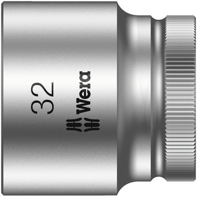 8790 HMC. 1/2" drive for hex bolts and nuts. 
Chrome vanadium with a brushed chrome plated finish and color
coded for finding the right size quickly. Knurled at the
base for easier manual turning. With ball intercept ring. 
Note: Not compatible with impact wrenches. 
Size: 32.0. 
Overall socket length 42mm.