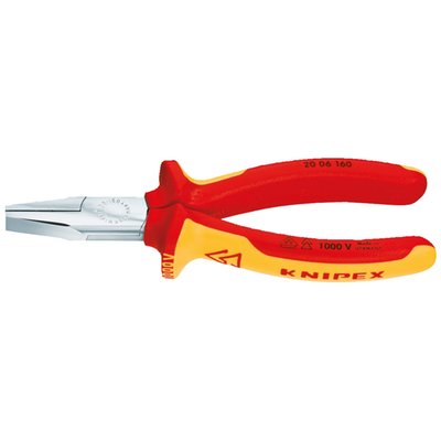 Overall length: 160mm. 
Weight: 172 gram. 
Insulated pliers made conform IEC 60900DIN, EN
60900 and VDE 0680. Individually tested at 10.000V
to ensure safe working up to 1000 Volts. Manufactured
from special forged tool steel that is multi-stage oil
hardened. With flat, wide and short jaws with a knurled
gripping surface. 
Comes with multi-component grips, a polished head and is chrome plated.