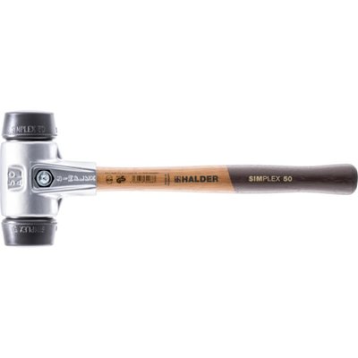 Aluminum hammer head housing with high quality wood handle. 
Hammer head housing comes with an integrated-handle protection sleeve and replaceable black rubber head inserts with hardness 2 on scale of 5. 
Offers impact cushioning, oderless and low-wear. 
Note: Inserts can be replaced with inserts of other material and/or hardness for the specific requirement. 
Dimensions. 
Diameter head: 50mm. 
Length head: 135mm. 
Overall length: 350mm. 
Weight 740 gram.