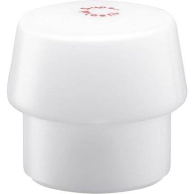 Used as optional or replacement insert. 
Simply installs into your Halder hammer head housing allowing you to fine-tune your mallet, with single or even dual component inserts materials in one mallet for optimum versatility. 
Insert is made from Superplastic. 
Hardness 3 on scale of 5. Medium hard. Very durable and wear resistant.  
Color: White. 
Diameter: 60mm. 
Weight: 160 gram.
