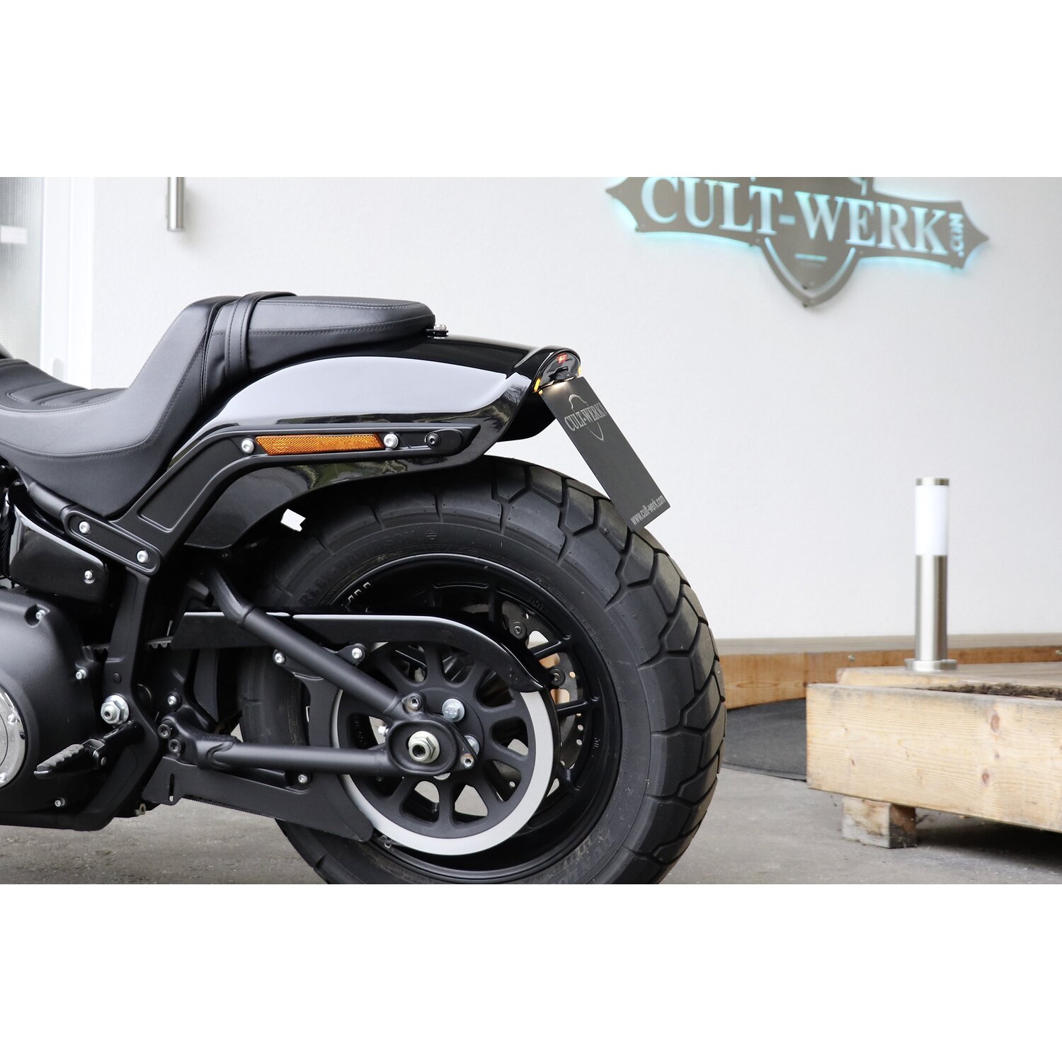 Cult-Werk, license plate bracket. 2-1 taillight/brake, light Black, Satin
