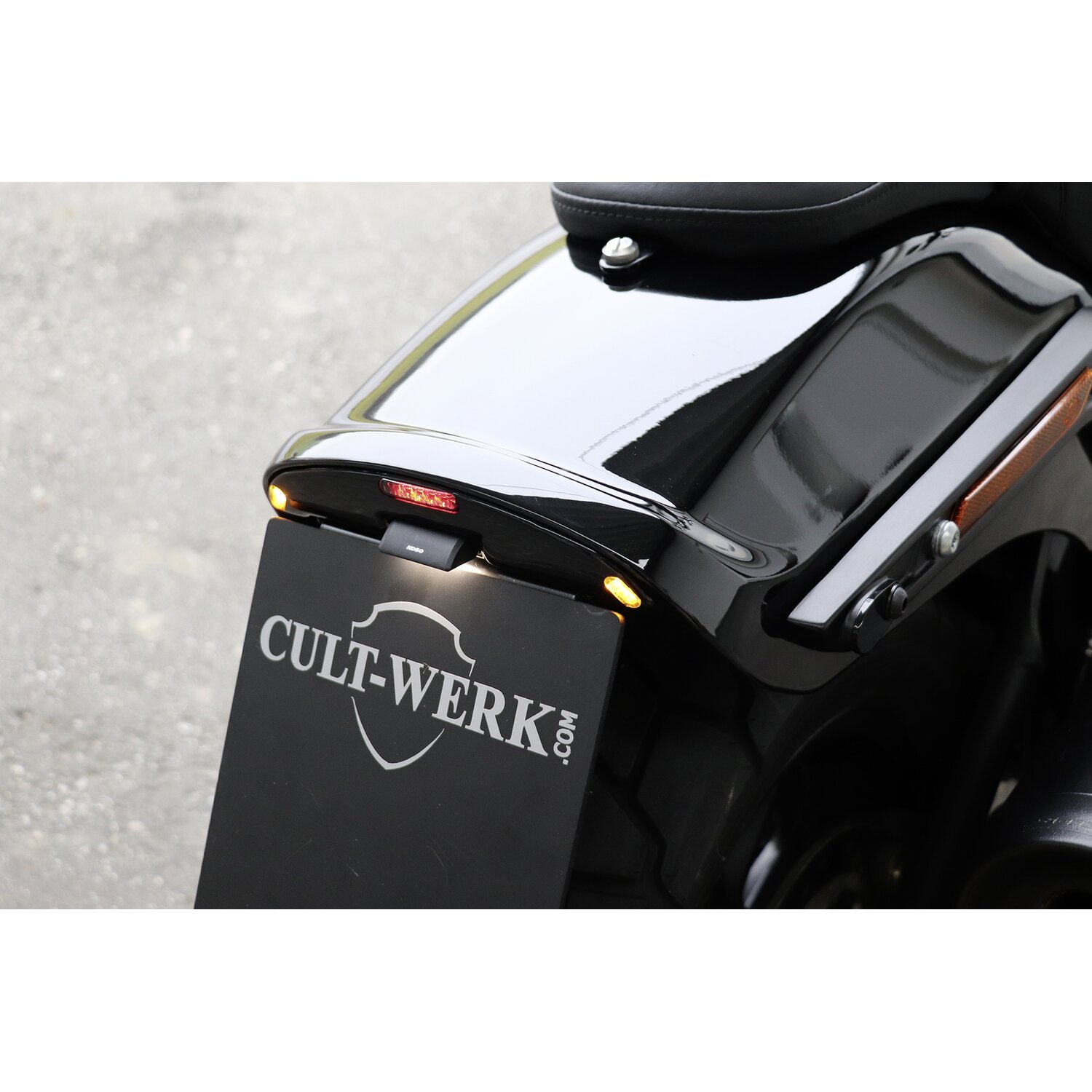 Cult-Werk, license plate bracket. 2-1 taillight/brake, light Black, Satin