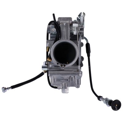 The racing carburetor for monster motors. The Mikuni HSR48 delivers the highest airflow with accurate fuel metering for more power and precise throttle control. An extended main jet and larger needle valve assembly ensures maximum fuel flow to powerful engines. Intended for use by experienced builders. Includes carburetor and manifold adapter rubber.