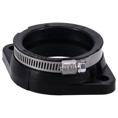 Fits HSR48 using stock Mikuni 2-bolt manifold; black rubber flange with worm drive hose clamp