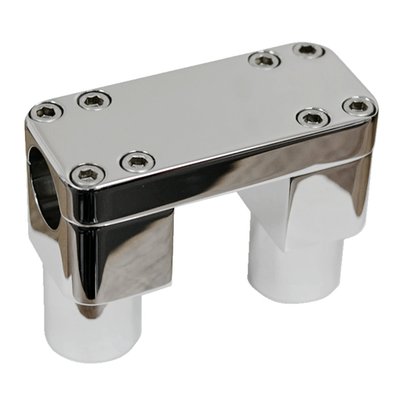 Clamps to 1-1/4" handlebars. With 3.5" center to center riser spacing to fit most triple trees. Manufactured from CNC machined billet aluminum. Massive risers with a surprisingly light weight, due to the material used. With the one-piece top clamp perfect for a sturdy non-slip heavyweight grip.