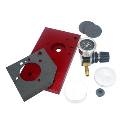 Used to bench test Feuling M8 oil pumps (tester will not fit OEM M8 pumps). Used for PSI pressure opens the relief valve. The spring tension can be adjusted to achieve the desired pop-off PSI. Tool includes: air regulator, 0 - 100 psi pressure gauge, plugs for water and oil cooled oil pumps, gasket & needed hardware. Feuling® recommends the oil pump relief valve be seated and sealed from 0-30 psi with full pop-off at 50-60 psi. 
Note: Will not fit OEM pumps.