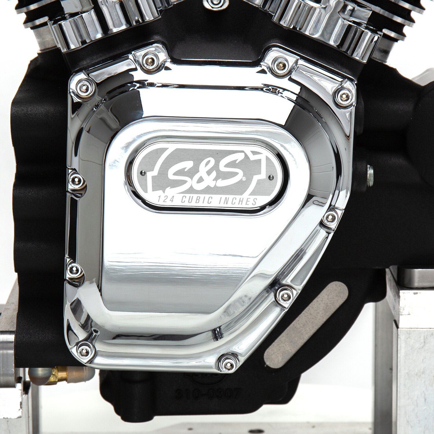 S&S, 4-1/8" bore 124" long block TC engine, Black, Chrome