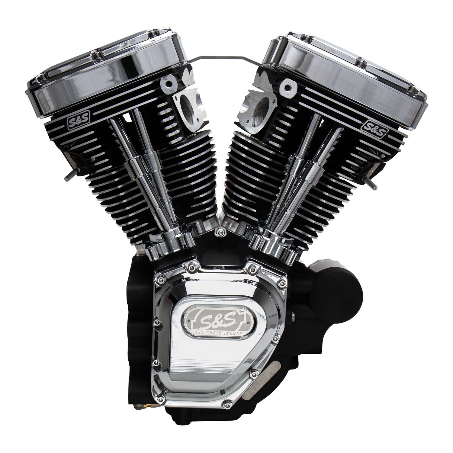 S&S, 4-1/8" bore 124" long block TC engine, Black, Chrome