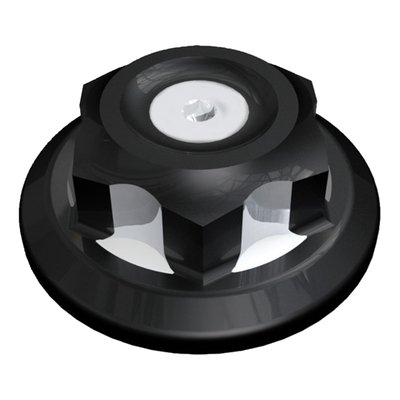 Black Contrast Cut anodized aluminum. Replaces stock fork stem nut. CNC machined billet & stainless steel construction. 1"-24 threaded for Big Twin models.