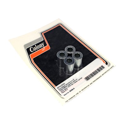 Zinc plated. Exact reproduction of the OEM 5983W spacers. Dimensions: 5/8" (15.9mm) OD x 5/16" (7.9mm) ID x 7/8" (22mm) thick. As used behind the Wagner Lockheed type rear master cylinder on early Shovelheads with brake discs. Works in many custom applications as well. 
OEM replacement reference 5983W