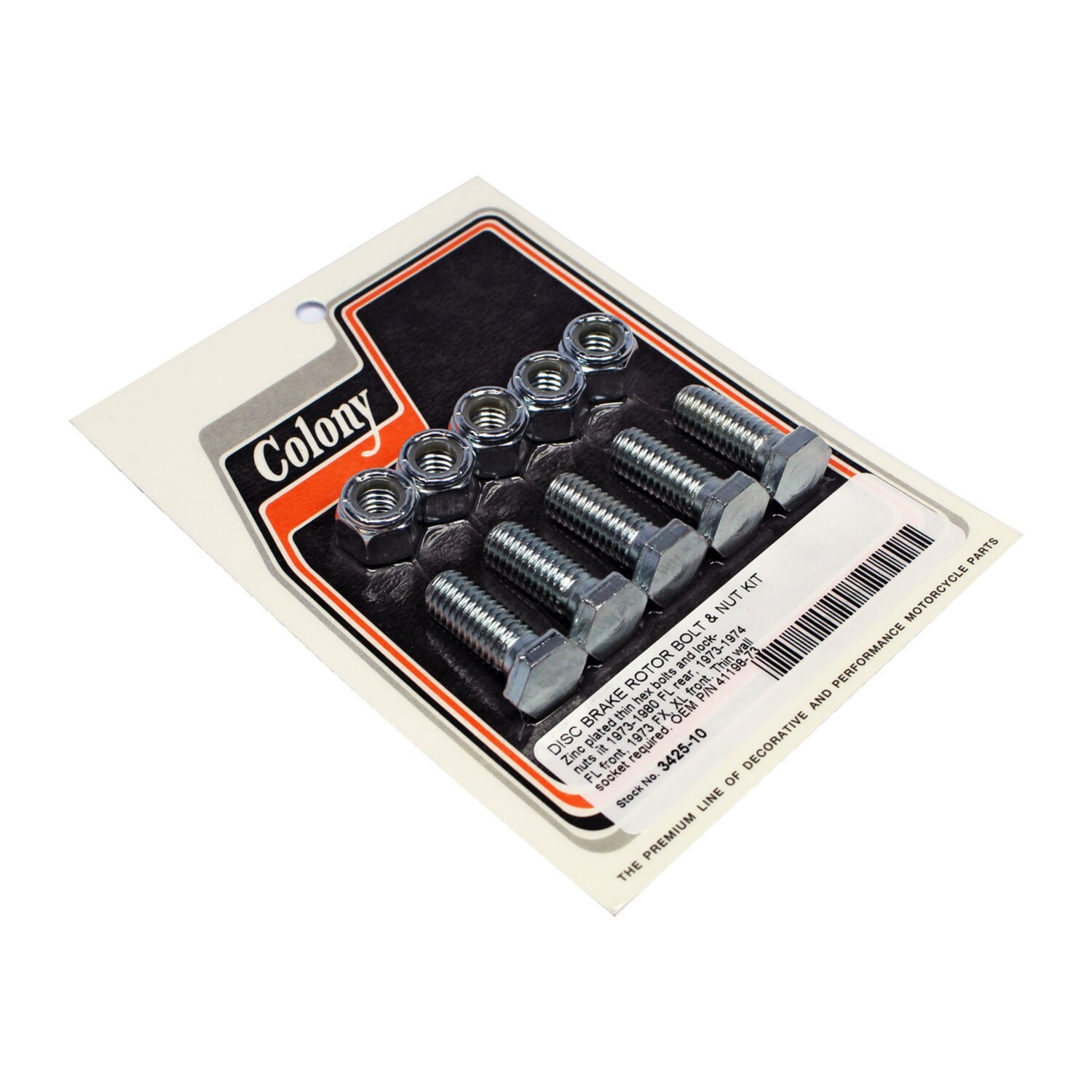 Colony, front/rear brake rotor bolt & nut kit. Zinc, Silver, Satin