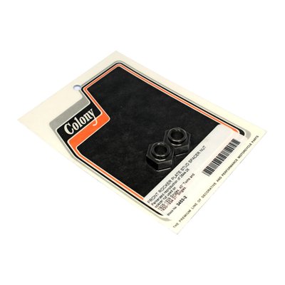 Black parkerized reproduction spacer nut for the front fork. Repl. 2644-26.