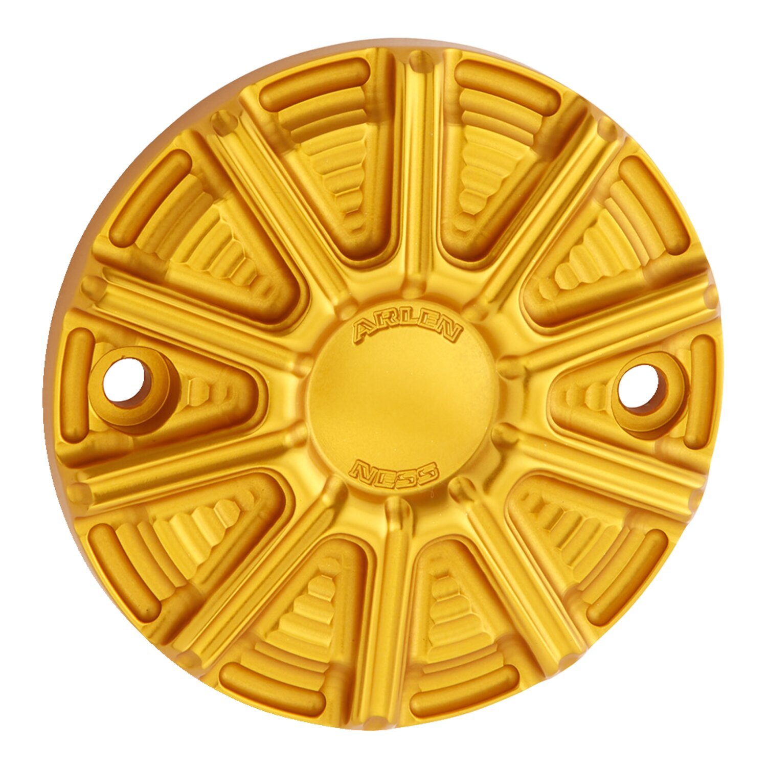 Arlen Ness, 10-gauge point cover. Gold anodized, Polished