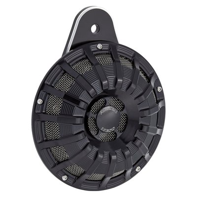 All black anodized finish. CNC machined from forged billet 6061-T6 aluminum. Direct replacement for the OEM horn. With 110 dB output, which is louder than stock. Stainless steel mesh insert matches Arlen Ness Inverted series filters wrapped in stainless steel mesh. Diameter 150mm.. 

Note: Arlen Ness horns can be style matched to other Arlen Ness components like air cleaners, foot pegs, grips, gas caps, head lamps, etc.