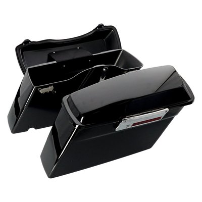 Gloss black. Heavy duty ABS plastic construction for stock style replacement dimensions. Complete with lids and locks. Installs to the stock mounting points. Approx dimensions: 36 to 30cm high x 22cm deep x 60cm long.
Note: Fitment checks are advised before painting and final assembly.