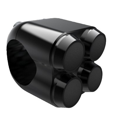 Black anodized aluminum. For 7/8" (22mm) diameter handlebars. Momentary triple button micro switch, designed for use with a relay. Switch is IP65 rated, meaning totally dust-proof and low pressure water-proof.