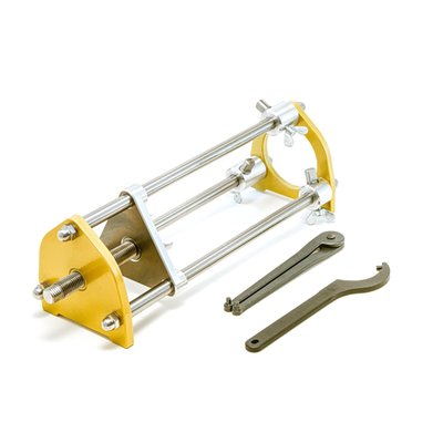 Designed for use with with Mueller 588736 and 588737 lowering kits for M8 Softails, but can be used for to install any brand lowering kit. The shock is securely clamped into the press for a safe spring hold. All required steps can easily be carried out for a quick and easy installation of the lowering kit.