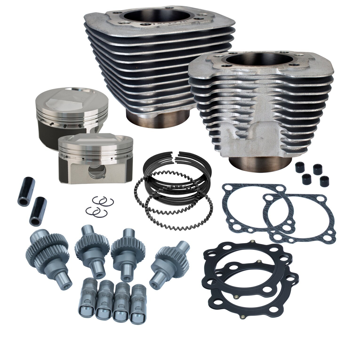 S&S, 883-1250 Hooligan big bore cyl. & piston kit, Black, Wrinkle