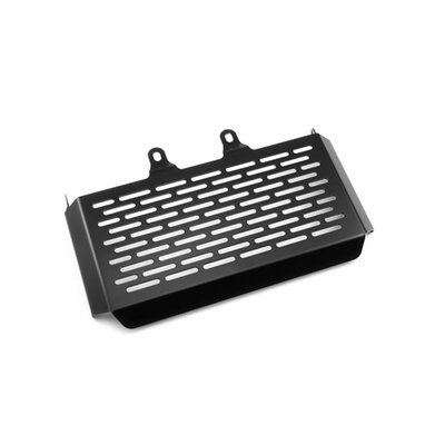 This radiator cover protects the expensive and sensitive radiator from road rocks. It has been made from black powdercoated stainless steel. Easy installation as mounted to the OEM mouting holes.