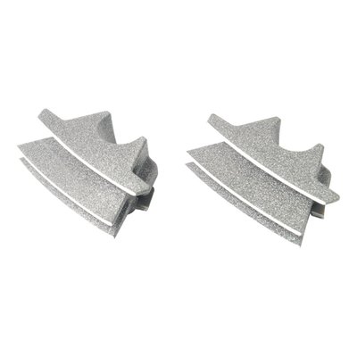 Aluminum construction. Slip-fit installation around the spark plug. These head bolt covers are designed to bridge the large and empty gap between the cooling fins on the right side of the engine. Cooling fins will match the engine's cooling fins for a more uniform appearance and a full-finned engine look. 
OEM replacement reference 25800061, 25800062