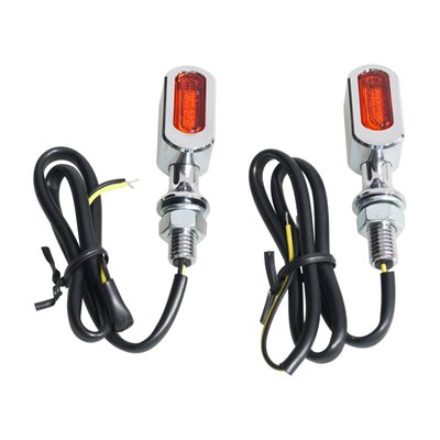 Mini 3-1 taillight, brake, turn signal combo with a 'blend-in' design that will style-merge with virtually any bike. Equipped with an ECE approved lens with High-Intensity red and amber LEDs. The billet aluminum housing measures 1" (25.4mm) wide x 1/2" (12.7mm) high. The stem is 14mm stem long. The threaded portion of the stem has 8mm threads and is 18.3mm long.