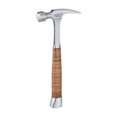 American pattern hammer, with rip claw. Manufactured from a special alloyed Picard steel, hardened and tempered for the right characteristics. With a bright steel head that is coated with a transparent corrosion resistant coating. The handle is solid forged steel with a twist-resistant leather grip. Comes with a magnetic nail holder. Weight 1000 grams, overall length 347mm, head width 22mm.