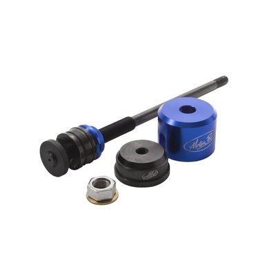 Used to pull and install bearing steering races in the frame neck, without a hammer. Puller design ensures the race is pulled straight without damage to the frame. The hardened steel puller jaws engage securely on inner bearing lip for race removal. The hardened steel driver precisely fits the taper of the bearing race during installation.