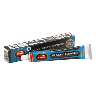 10 times concentrated cleaner for all plastic parts. Removes nicotine deposits and shoe wear and gives new shine and color freshness. Cleans thoroughly and is easy to dose due to its paste-like form. It gives aged surfaces indoors and outdoors a new shine and protects against embrittlement and graying.
Note: See 598069 for Autosol Plastic Care.