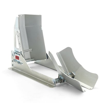 Motorcycle front wheel stand for bike transport. Adjustable, without tools, for 15-21 inch tires that are 90mm to 200mm wide. Designed to be bolted to the floor of a trailer, van or pick-up for motorcycle transport. A small but strong construction with a zinc plated steel frame and wheel cups. The rear cup is a clever swivel design, which prevents roll-out. Dimensions: 65.5cm long x 28cm wide x 38cm high. Net weight 8kg.
Note: Will require additional bike straps when the bike is transported.