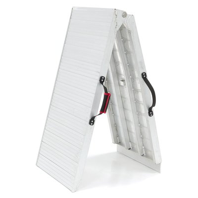 Max load capacity 500kg. Clear anodized aluminum load ramp. Extra wide for easier loading. With carrying handle for easy transport and safety straps to prevent the ramp from sliding. Dimensions: Length 224cm. Folded length 114cm. Width 57cm. Weight 16.5kg.