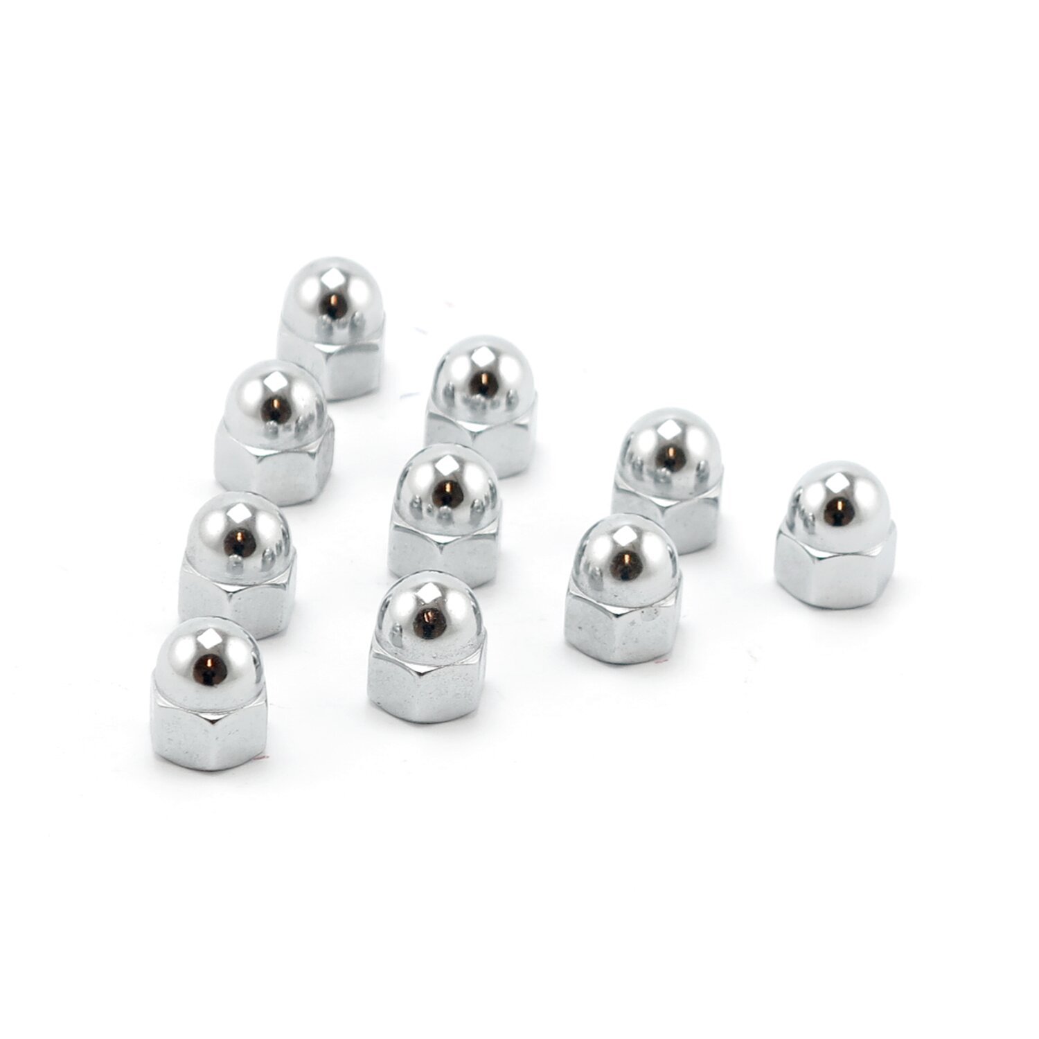 Colony, M14 x 1.50 acorn nuts, chrome. Low Crown