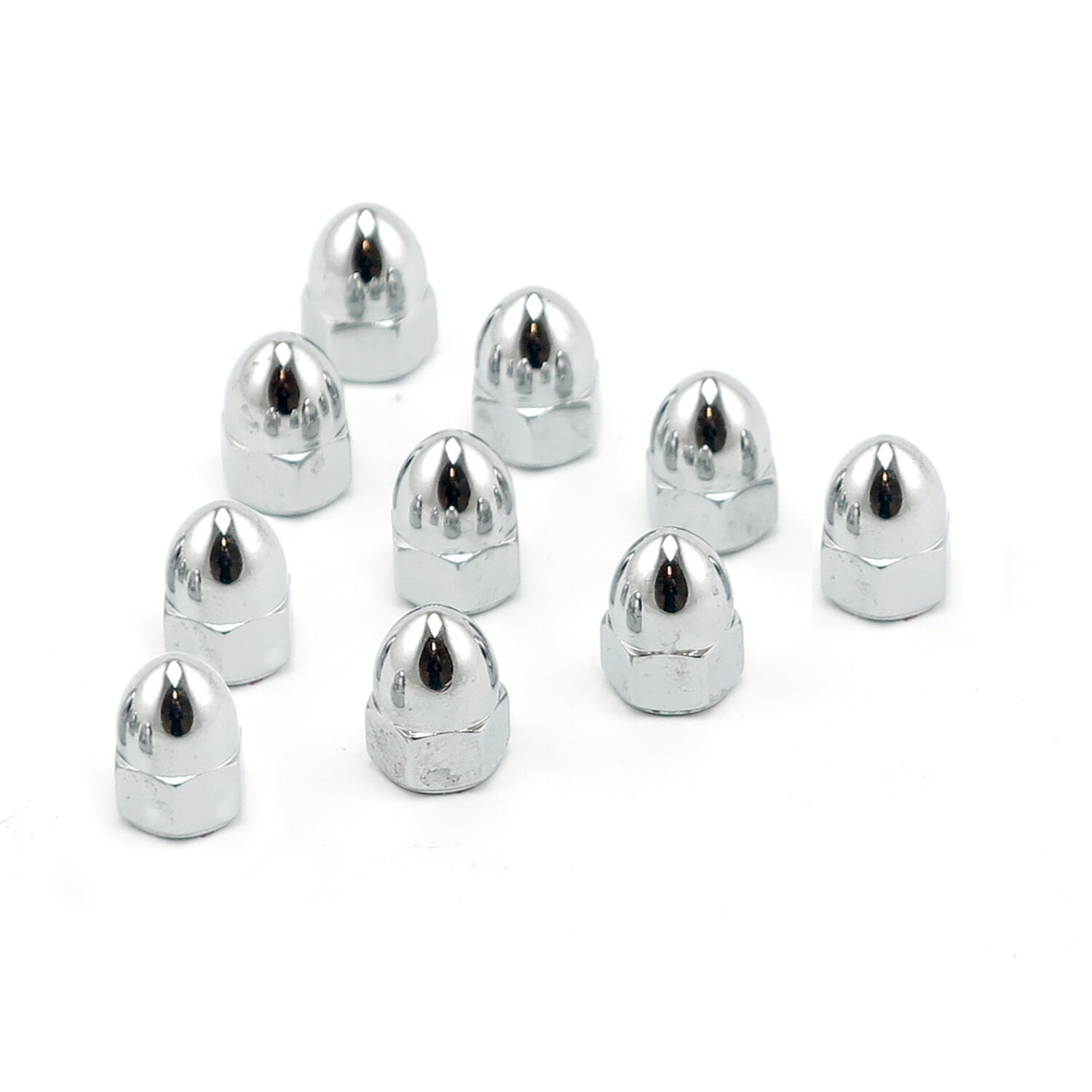 Colony, 1/4-20 acorn nuts chrome. High Crown, Silver