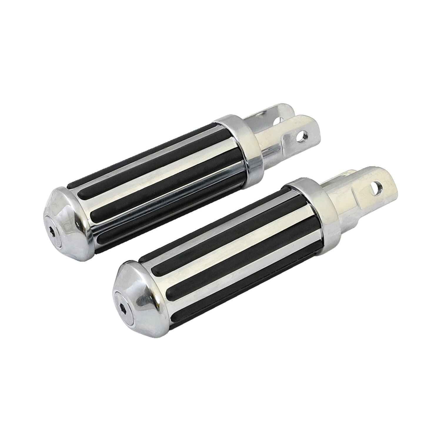Rail foot pegs small diameter. Chrome w/rubber inlays, Black