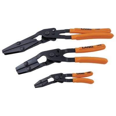 Used to pinch-off oil, fuel, vacuum radiator and other hoses as long as they are flexible. This professional quality set comes with small, medium and large pliers to suit most motorcycle and automotive pinch-off applications. The patent pending narrow angled head is designed for best access in confined spaces. Pliers come with a self-locking mechanism that will hold the hose firmly. To unlock, simply pull plier handles apart. 

Note: For replacement pliers see 599157 Small, 599158 Medium and 599159 Large.