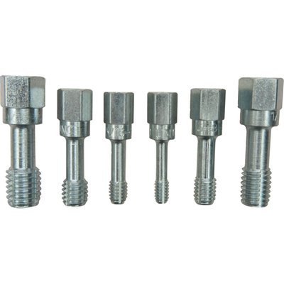 For external threads. 6-pc UNC (coarse threads). Incl. 1/4"-20, 5/16"-18, 3/8"-16, 7/16"-14, 1/2"-13, 9/16"-12.  Used to restore damaged external threads. This are special threaded restoring dies that ensure a good result and they are safer in restoring threads than using regular thread cutting taps and dies. Regular cutters are sharper and can easily further damage existing threads. Packed in a re-usable clamshell package. USA made. 

Note: Not suitable for cutting new threads.