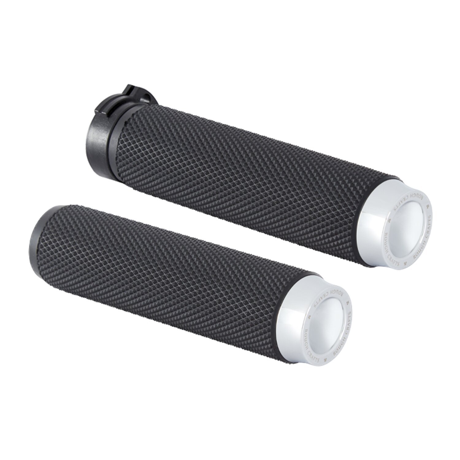 Rough Crafts, knurled rubber handlebar grips. Chrome