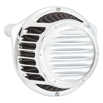 A contemporary round shaped air cleaner assembly. The back plate of this filter is CNC machined from cold forged aluminum for a maximum in strength. The open filter cover offers a maximum Rough Crafts design, a minimum in weight and a maximum in breathing capabilities. The filter element is USA made of a special synthetic material that offers better water resistance and will not require oiling, just cleaning. Compatible with stock to high performance engines. 

Note: The breather design used is the patented Arlen Ness Big Sucker design. Breathers are o-ringed at the heads, pass through the backing plate and proprietary shooter tubes are placed inside the mouth of the throttle/carburetor body. This allows a perfect breathing action and effectively eliminates all external breather hoses for the ultimate in clean looks.