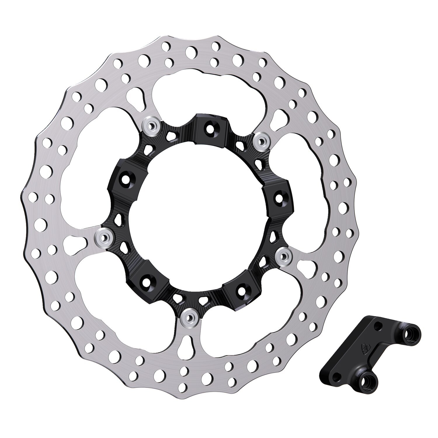 Arlen Ness, 14" billet big brake full-floating brake disc LH, Black, Black Anodized