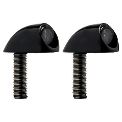 Black anodized. CNC machined billet aluminum construction. Equipped with tinted lenses in front of SMD-LED technology for fantastic brightness in combination with a very small size. M8 threaded. Dimensions: 31.8mm body overall length x 16.6mm body diameter x 18.3mm overall height with stem. With E-Approved lens.