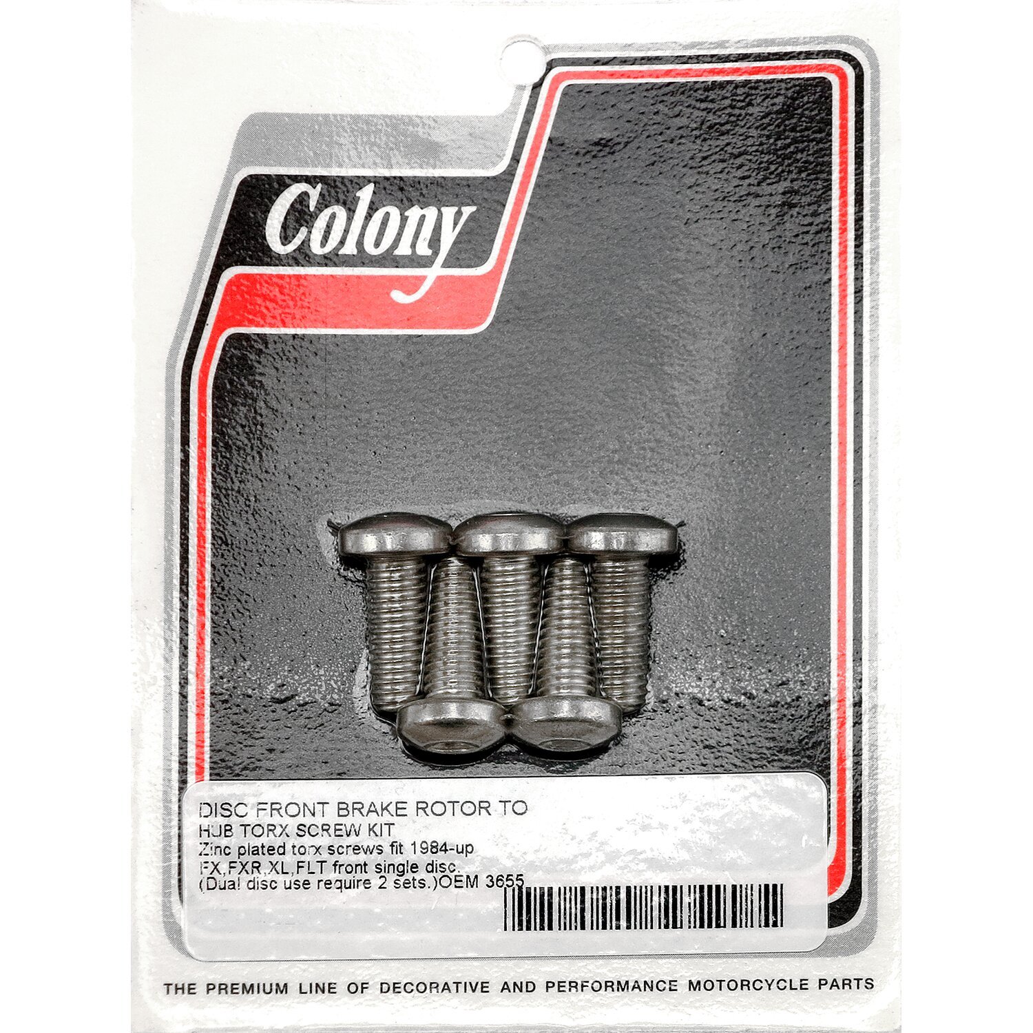 Colony, front brake rotor bolt kit. Zinc, Satin