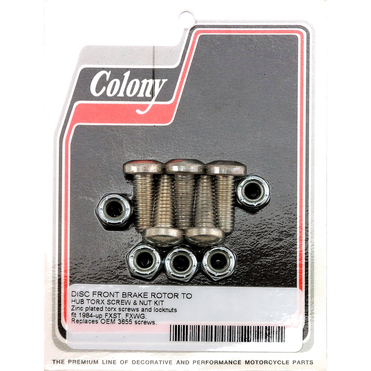 Colony, front brake rotor bolt & nut kit. Flat torx Zinc, Silver, Satin