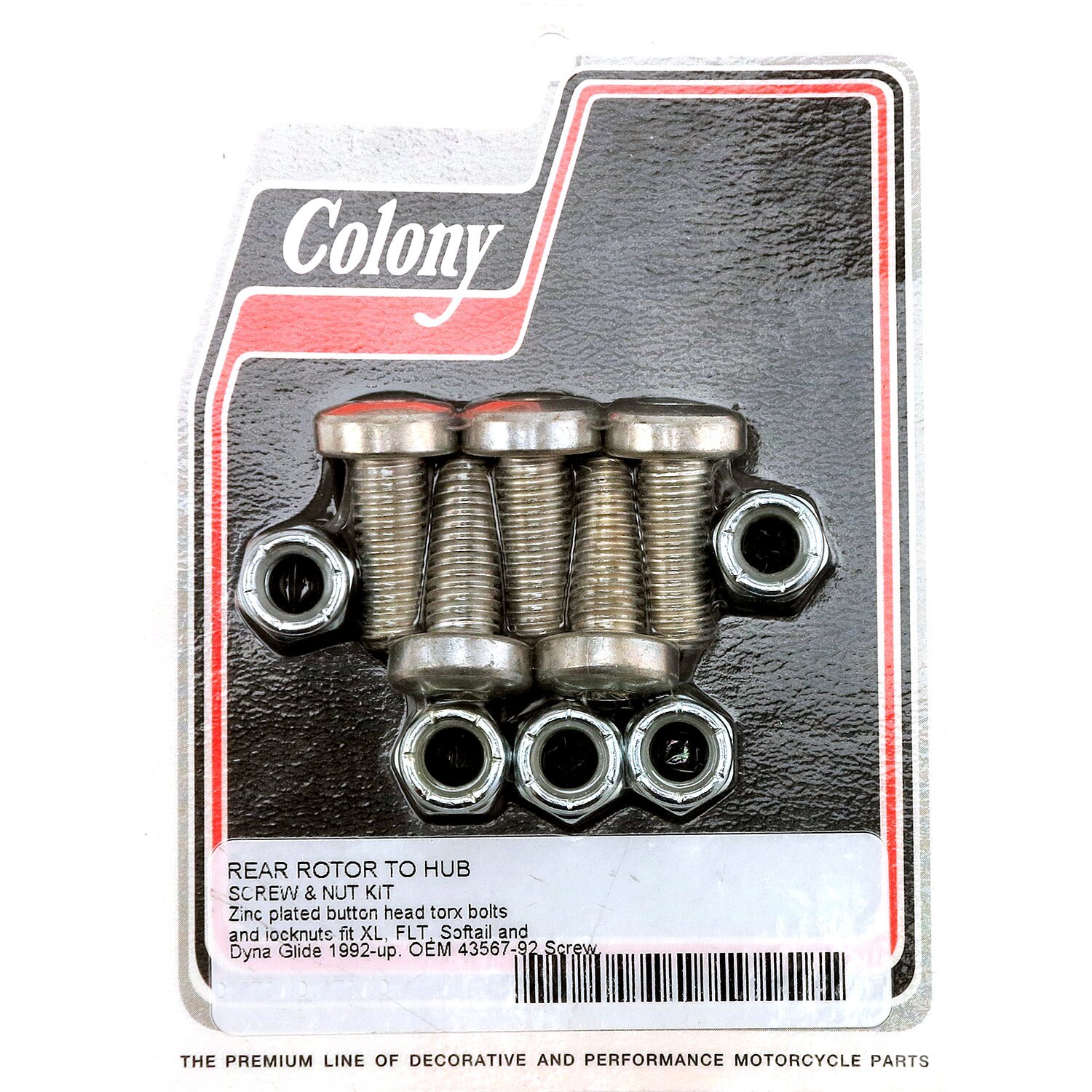 Colony, rear brake rotor bolt & nut kit. Zinc, Torx, Silver, Satin