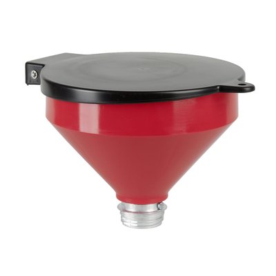 250mm diameter. With G 2" male drum adapter for standard 60 and 200 liter barrels. Red HDPE (high density polyethylene) with a black lockable cover. With a high flow zinc die-cast adapter. Perfect for waste oil or chemical disposals. With lockable cover. Dimensions: 250mm diameter x 210mm high.