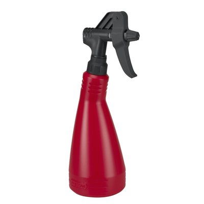 750cc. 313mm high x 100mm diameter. Red HDPE (high density polyethylene) container with a black spray head made from special plastic. Sprays 1.4cc per stroke with a 50° spray angle. Recommended for use with thin liquids as lubricants, disinfectants, brake cleaners, cleaners from industrial and automotive industry areas. Allows use, with the container in a horizontal position, through a special plastic suction hose. It is advised to thoroughly flush the system with clean water after use.