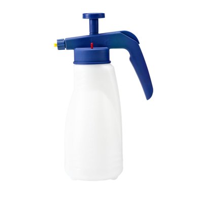 Workshop spray can for solvents with a separate hand pump and spray knob. Used for ketone fluids, such as acetone and most of the hydrocarbons, as well as all low viscosity oils, cold cleaners, brake cleaners, thinners, silicone removers and alcohols such as isopropyl. 
Comes with a transparent HDPE (high density polyethylene) 1.5 liter container, that can be filled to a maximum of 1.2 liters, and comes with a scale in ml. 
Max. 2.5 bar, with over-pressure / venting valve. With a PA (polyamide) pump head and a PA flat spray nozzle with a 110° spray angle that sprays up to 192ml/min. 
Temperature range +5°C to +30°C. Dimensions: Base 230mm x 120mm x 325mm high. Weight 0.45kg.