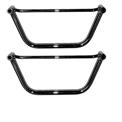 Mounting brackets for Longride saddlebags. Will fit the Longride Heritage Click-on saddlebags and the Longride model specific Iparex & leather saddlebags. Approximate distance between mounting points: 235 mm. 
Note 1: Is not suitable for click-on system. Only for universal applications. 
Note 2: Current finish is chrome instead of black.