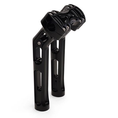 10" (25.4cm) tall risers with an added 1-1/2" (3.8cm) kickback to provide the proper mix of comfort & control. 
Risers are CNC machined billet aluminum with a black anodized finish. 
Each billet riser features machined windows and sculpted pockets. 
Billet crossbar is integrated into each riser for added rigidity & for using a wire guide during installation. 
Specially designed uprights allow riser to be installed in the center of the factory triple tree nacelle opening on 2024 bagger models. 
Works with factory & aftermarket triple trees with 3.5" riser spacing. 
Not for 4" gauge mount.  
Accepts handlebars with 1" clamping area. 