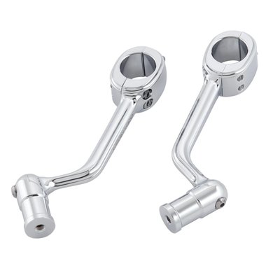 Without foot pegs.
Allows the use of any regular H-D type 5/16-24 shift peg in a style you prefer.
Constructed from chrome plated CNC machined billet aluminum, which was forged for extra strength. Comes with a 1-1/4" (32mm) clamp that fits the crash bar / engine guard and provides you with an alternate foot position on long stretches. Features a low-profile design to blend with the lines of the bike. The swivel design allows pegs to folded to an upright position when not in use. Perfect for FLT Touring models with lower fairings, peg mounts almost disappear when installed since they follow the lines of lower fairings.
