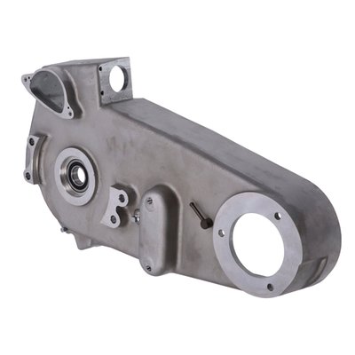 Natural cast finish.
OEM style reproduction replacement aluminum inner primary cover with OEM style cast finish.
Complete with pre-installed mainshaft support bearing and inner chain adjuster detent plate.
Complete as shown.
OEM replacement reference 60617-65A.
Note: Sand cast for strength.
Note: This cast inner primary cover is slightly larger than die-cast replacements. Installer can machine or polish down the edges for a perfect match.
Installation note: Use with shorter front chain oiler. Cover is cast and thicker than stock, so check clearance between cover and frame during installation.